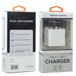 Wholesale USB-A and USB-C 2.4A Dual 2 Port House Wall Charger for Phone, Tablet, Speaker, Electronic (Wall - White)